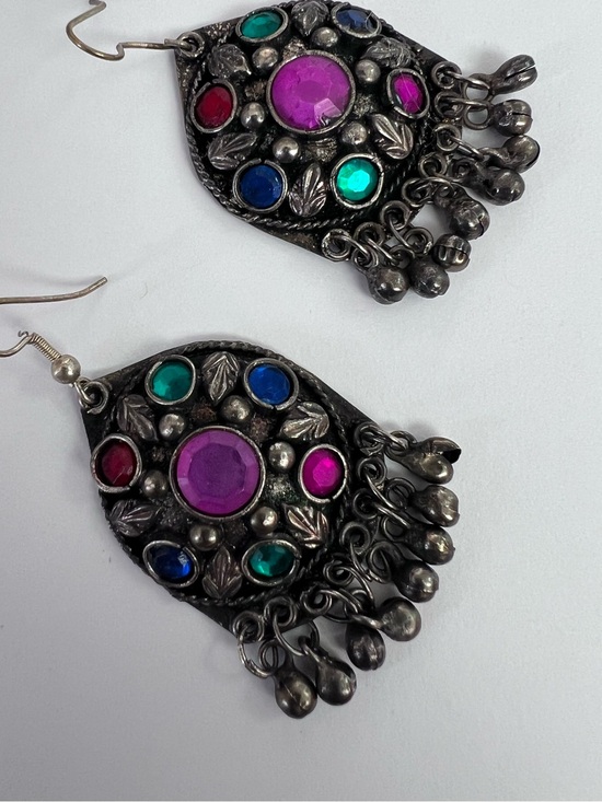 Vintage Jewelry - Pier 1 imports earrings 90s vintage India huge colorful statement dangle costume